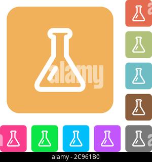 Empty flask flat icons on rounded square vivid color backgrounds. Stock Vector