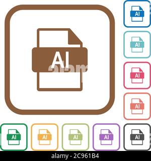 AI file format simple icons in color rounded square frames on white background Stock Vector