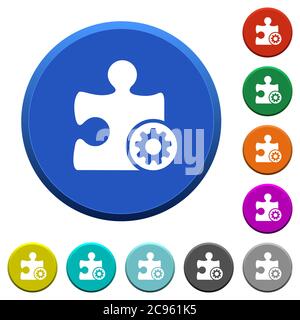 Plugin settings round color beveled buttons with smooth surfaces and flat white icons Stock Vector