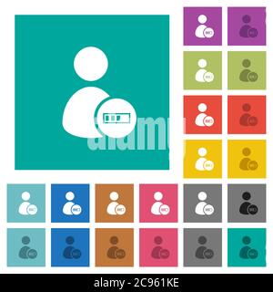 User account processing multi colored flat icons on plain square backgrounds. Included white and darker icon variations for hover or active effects. Stock Vector