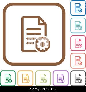 Document settings simple icons in color rounded square frames on white background Stock Vector