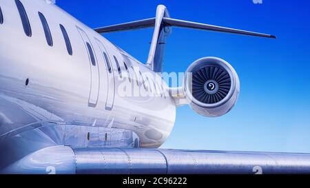private jet against a blue sky Stock Photo