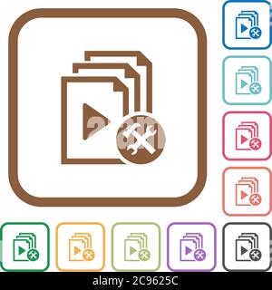 Playlist tools simple icons in color rounded square frames on white background Stock Vector