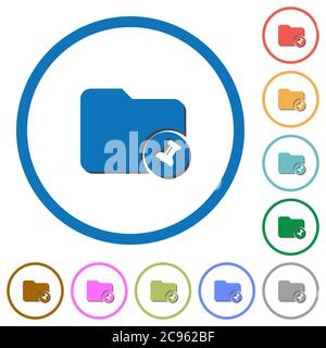 Pin directory flat color vector icons with shadows in round outlines on white background Stock Vector