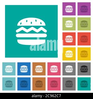 Single hamburger multi colored flat icons on plain square backgrounds. Included white and darker icon variations for hover or active effects. Stock Vector