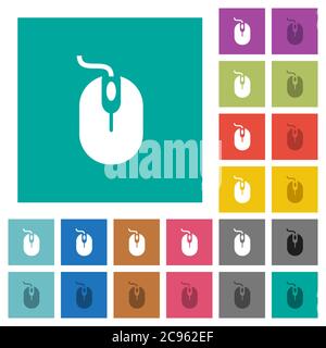 Computer mouse multi colored flat icons on plain square backgrounds. Included white and darker icon variations for hover or active effects. Stock Vector