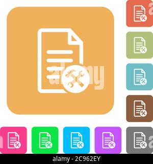 Document tools flat icons on rounded square vivid color backgrounds. Stock Vector