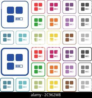Component processing color flat icons in rounded square frames. Thin and thick versions included. Stock Vector