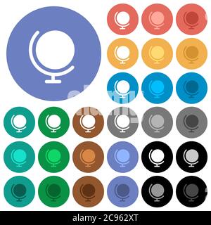 Globe multi colored flat icons on round backgrounds. Included white, light and dark icon variations for hover and active status effects, and bonus sha Stock Vector