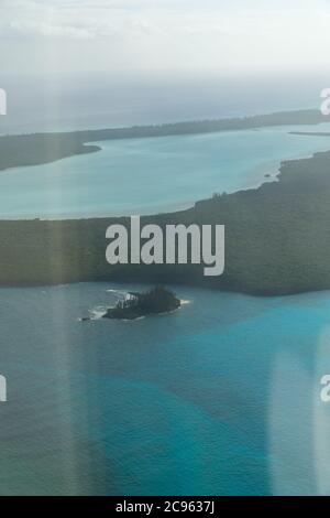 aerial view of upi bay. isle of pines, a tropical island off the coast of new caledonia. sea is turquoise Stock Photo