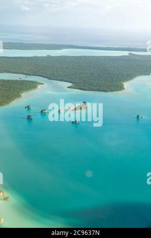 aerial view of upi bay. isle of pines, a tropical island off the coast of new caledonia. sea is turquoise Stock Photo