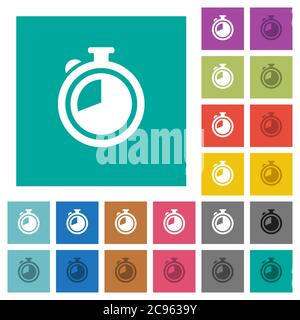 Timer multi colored flat icons on plain square backgrounds. Included white and darker icon variations for hover or active effects. Stock Vector