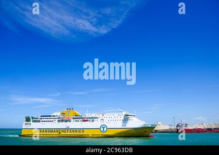 Transmanche ferry entering the port, Dieppe, Seine-Maritime, Normandy, France Stock Photo