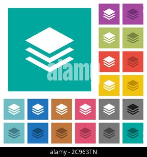 Layers multi colored flat icons on plain square backgrounds. Included white and darker icon variations for hover or active effects. Stock Vector