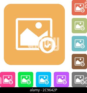 Protected image flat icons on rounded square vivid color backgrounds. Stock Vector