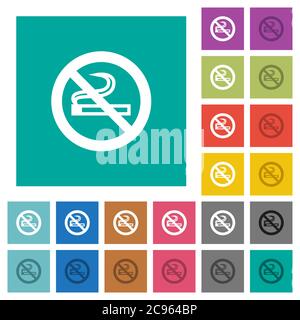 No smoking sign multi colored flat icons on plain square backgrounds. Included white and darker icon variations for hover or active effects. Stock Vector