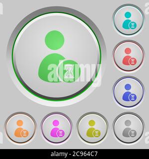 User account waiting color icons on sunk push buttons Stock Vector