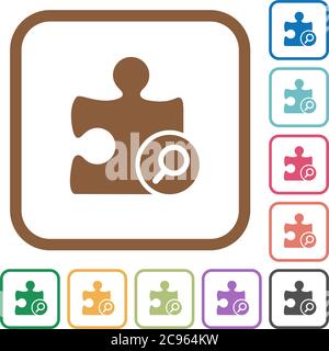 Find plugin simple icons in color rounded square frames on white background Stock Vector