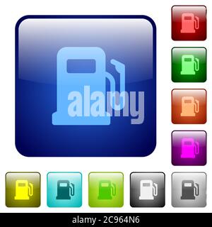 Gas station icons in rounded square color glossy button set Stock Vector