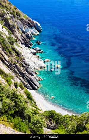 The Punta Nera beach in Italy is located on the western side of the Elba coast, about 2 km away from the village of Chiessi Stock Photo