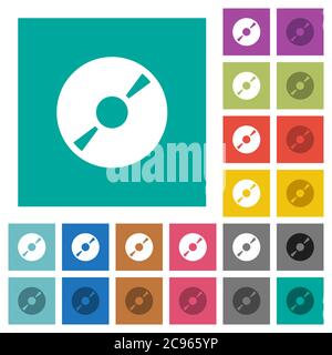 DVD disk multi colored flat icons on plain square backgrounds. Included white and darker icon variations for hover or active effects. Stock Vector