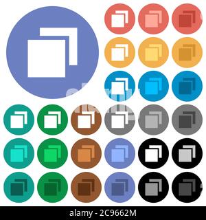 Overlapping elements multi colored flat icons on round backgrounds. Included white, light and dark icon variations for hover and active status effects Stock Vector