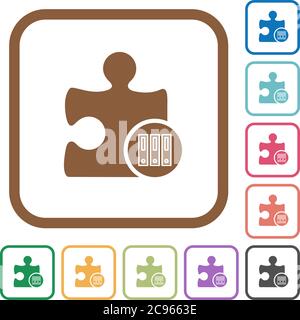 Organize plugin simple icons in color rounded square frames on white background Stock Vector