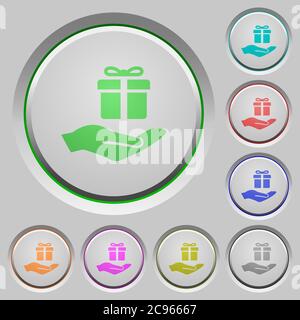 Gifting color icons on sunk push buttons Stock Vector