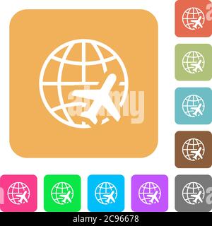 World travel flat icons on rounded square vivid color backgrounds. Stock Vector