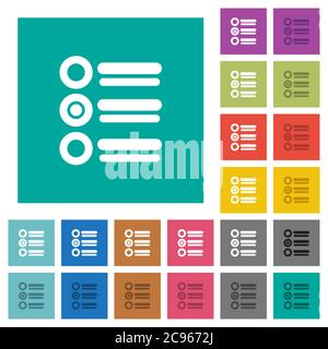 Radio group multi colored flat icons on plain square backgrounds. Included white and darker icon variations for hover or active effects. Stock Vector