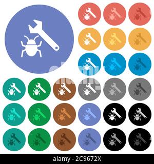 Bug fixing multi colored flat icons on round backgrounds. Included white, light and dark icon variations for hover and active status effects, and bonu Stock Vector