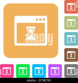 Waiting application flat icons on rounded square vivid color backgrounds. Stock Vector