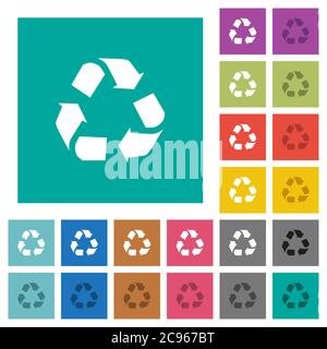 Recycling multi colored flat icons on plain square backgrounds. Included white and darker icon variations for hover or active effects. Stock Vector