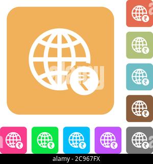 Online Rupee payment flat icons on rounded square vivid color backgrounds. Stock Vector