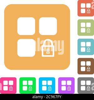 Lock component flat icons on rounded square vivid color backgrounds. Stock Vector