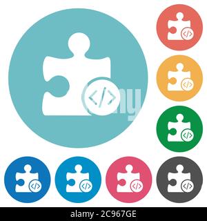 Plugin programming flat white icons on round color backgrounds Stock Vector