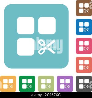 Cut component white flat icons on color rounded square backgrounds Stock Vector