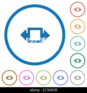 Width tool flat color vector icons with shadows in round outlines on white background Stock Vector