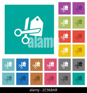 Price cut multi colored flat icons on plain square backgrounds. Included white and darker icon variations for hover or active effects. Stock Vector