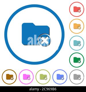 Cancel directory flat color vector icons with shadows in round outlines on white background Stock Vector