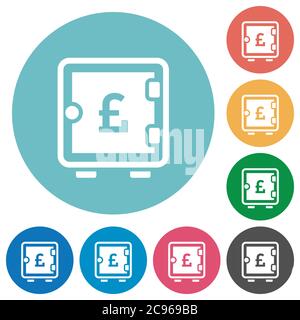 Pound strong box flat white icons on round color backgrounds Stock Vector