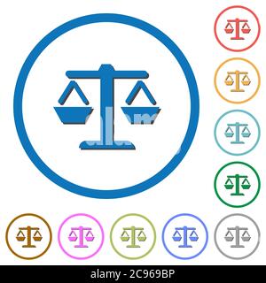 Balance flat color vector icons with shadows in round outlines on white background Stock Vector