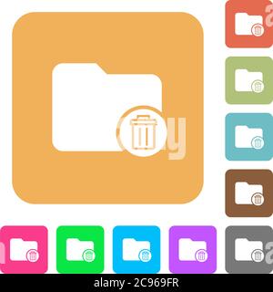 Delete directory flat icons on rounded square vivid color backgrounds. Stock Vector
