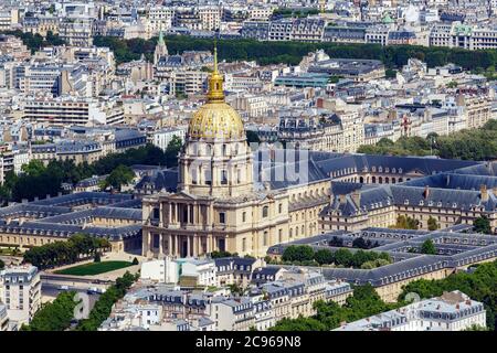 Aerial shot of the Hotel des Invalides from Tour Montparnasse - Paris Stock Photo