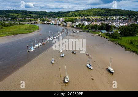 Aerial view of Kirkcudbright Harbour & Marina and town centre, Kirkcudbrightshire, Dumfries and Galloway, Scotland Stock Photo