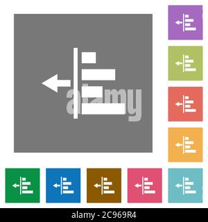 Decrease left indentation of content flat icons on simple color square backgrounds Stock Vector