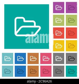 Open folder multi colored flat icons on plain square backgrounds. Included white and darker icon variations for hover or active effects. Stock Vector
