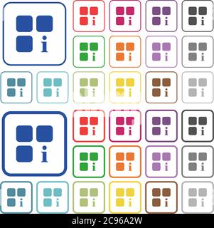 Component information color flat icons in rounded square frames. Thin and thick versions included. Stock Vector