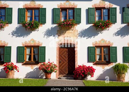 geography / travel, Germany, Bavaria, Unterammergau, farmhouse in Unterammergau, Upper Bavaria, Additional-Rights-Clearance-Info-Not-Available Stock Photo