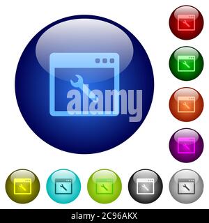 Application maintenance icons in color illuminated spherical glass ...